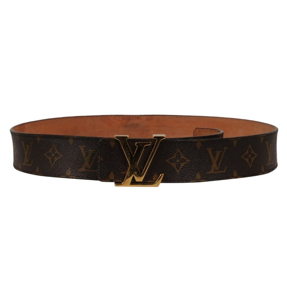 Louis Vuitton Monogram LV Initials Buckle Belt 90 36 Brown Coated Canvas Gold